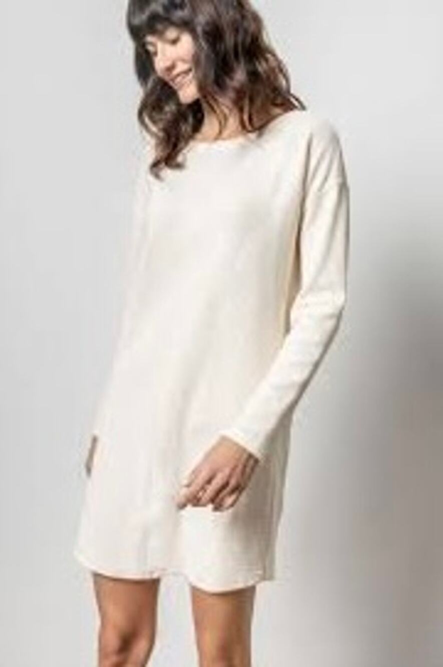 Lilla P Seamed Boat Neck Knit Dress Talc Off White L NEW Coastal Minimalist